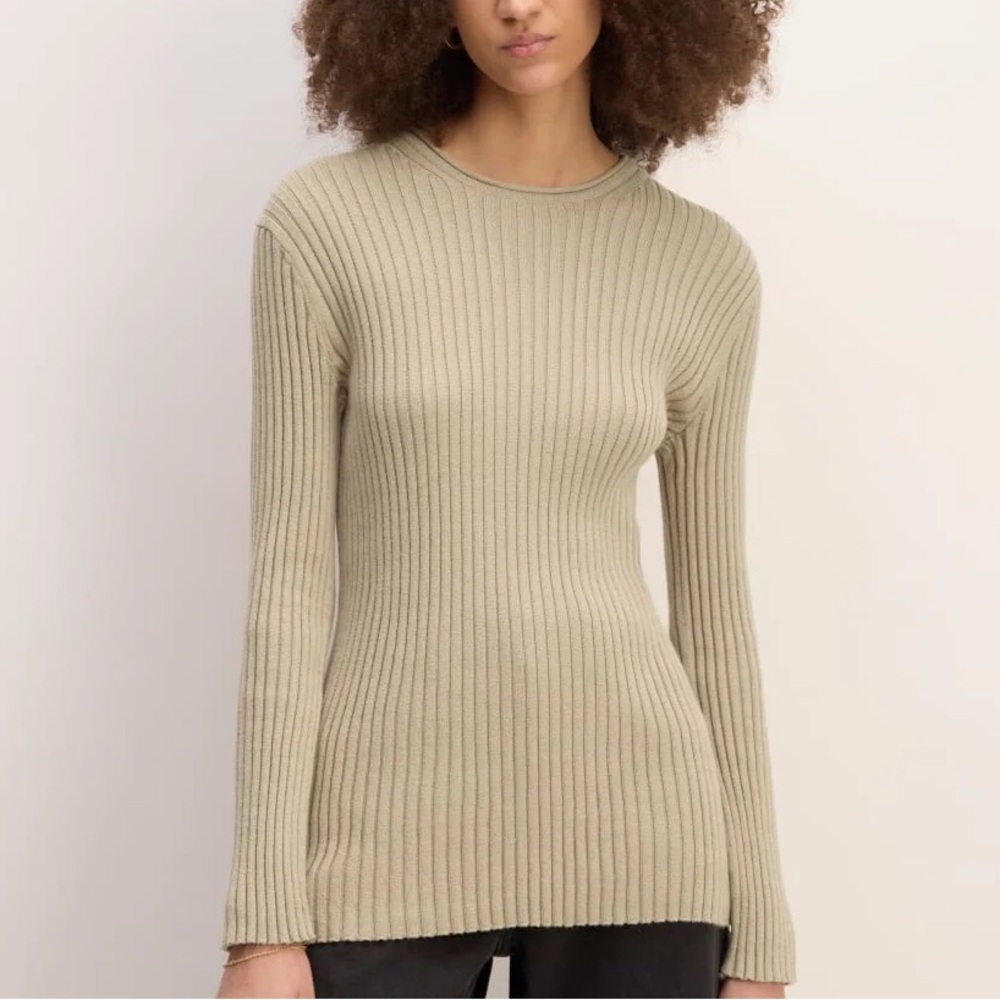 Everlane Cotton Ribbed Crew Sweater in Tan Beige size XS - Picture 2 of 10
